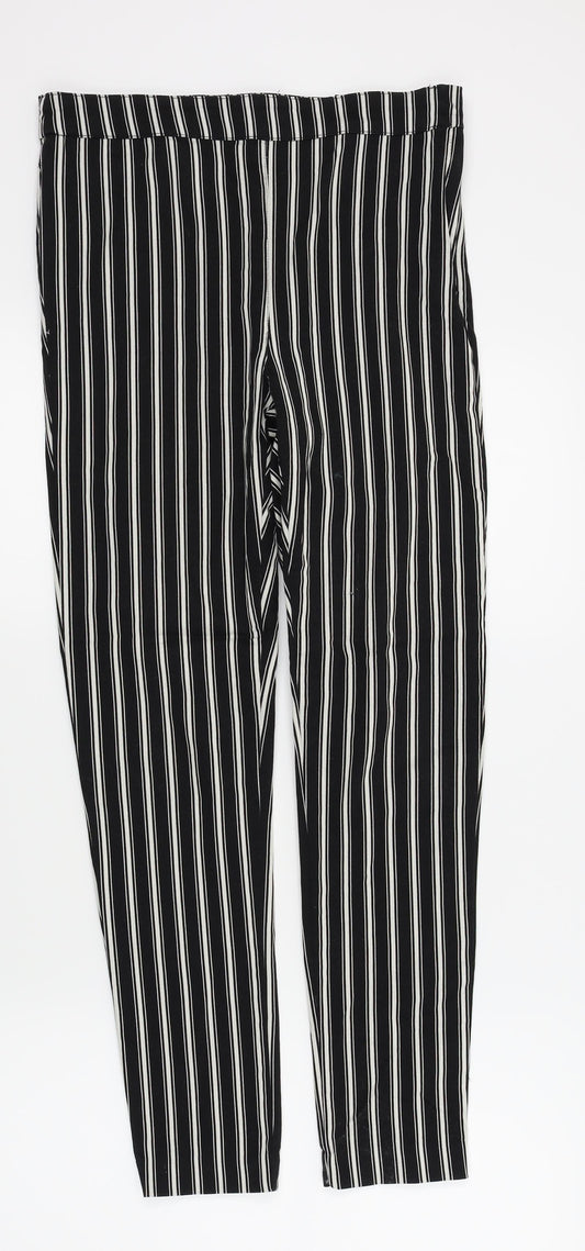 H&M Womens Black Striped  Trousers  Size 12 L25 in