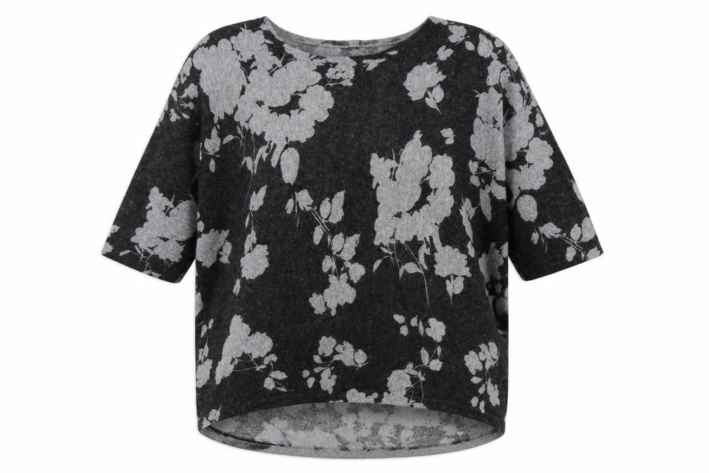 Roman Womens Grey Floral  Basic T-Shirt Size 12