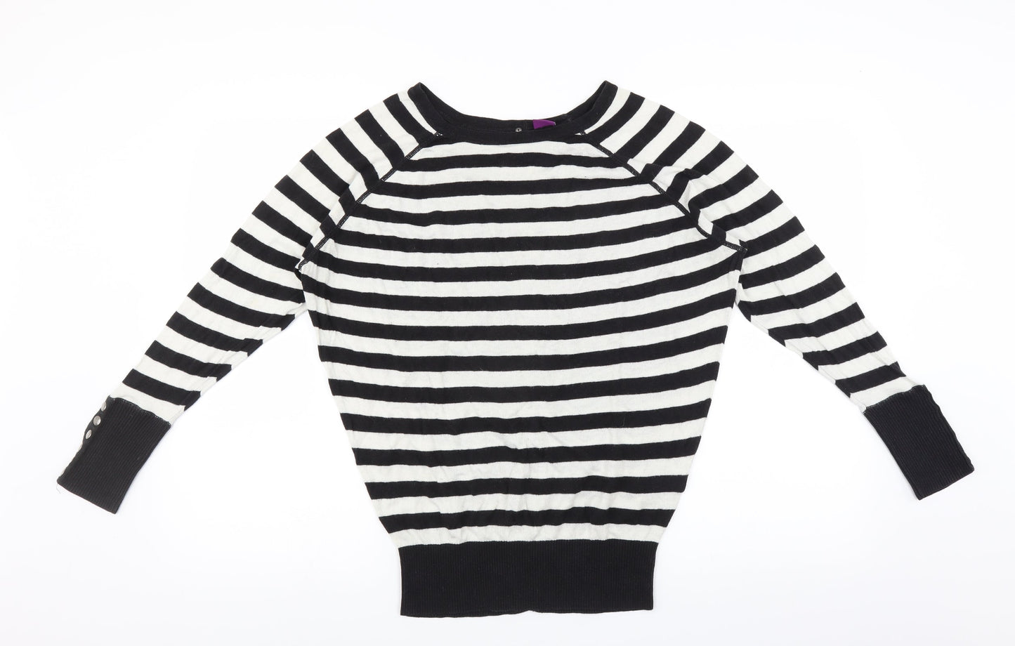 Hoxton Chic Womens Black Striped  Pullover Jumper Size M  - button back
