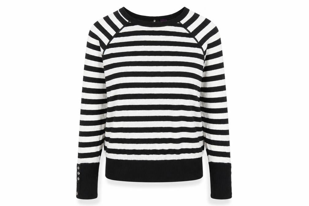Hoxton Chic Womens Black Striped  Pullover Jumper Size M  - button back