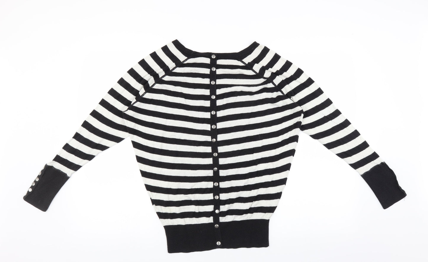 Hoxton Chic Womens Black Striped  Pullover Jumper Size M  - button back