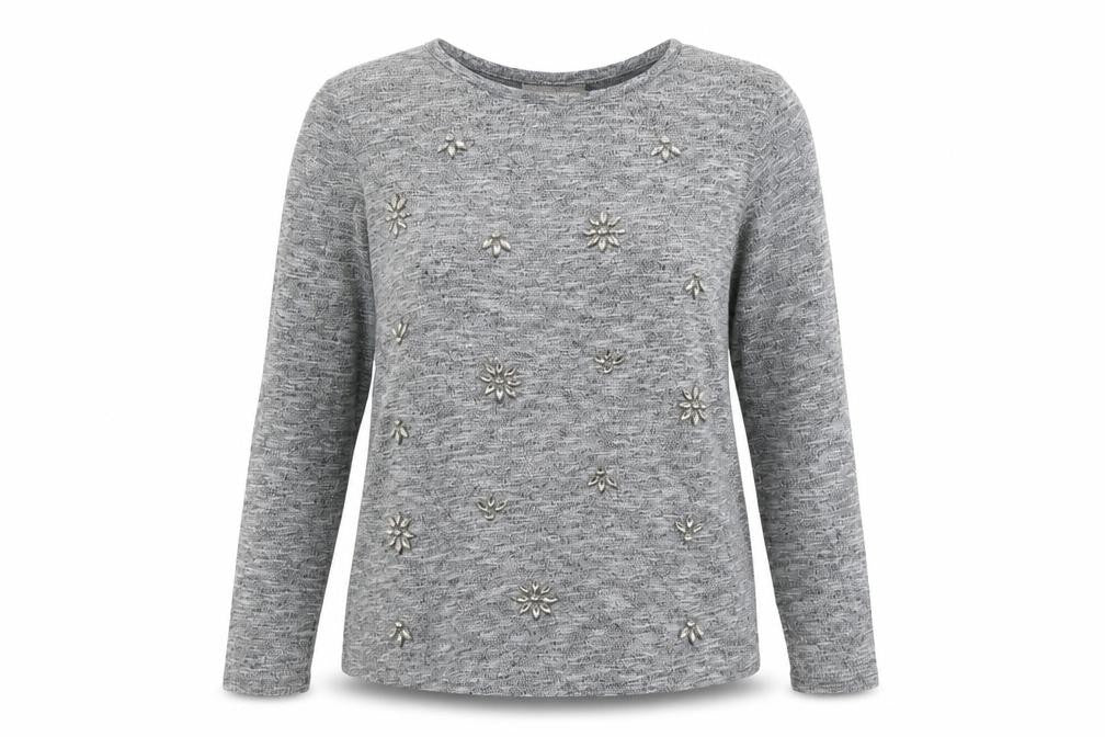 Primark Womens Grey   Pullover Jumper Size 10  - floral beading detail
