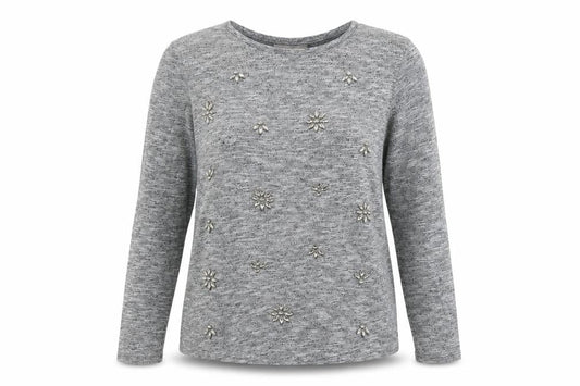 Primark Womens Grey   Pullover Jumper Size 10  - floral beading detail