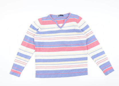 Preloved EWM Womens Blue Striped  Pullover Jumper Size M - Front