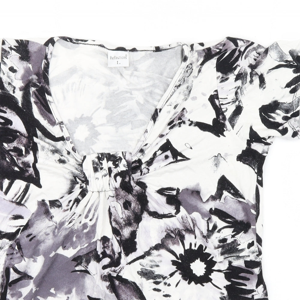 Reflections Womens Black Floral  Basic T-Shirt Size L  - Ruffle detail