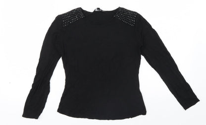 Preloved M&S Girls Black   Basic Polo Size 8 Years  - STUDDED SHOULDER - Front