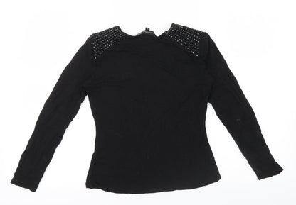 Preloved M&S Girls Black   Basic Polo Size 8 Years  - STUDDED SHOULDER - Back
