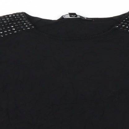 Preloved M&S Girls Black   Basic Polo Size 8 Years  - STUDDED SHOULDER - Detail