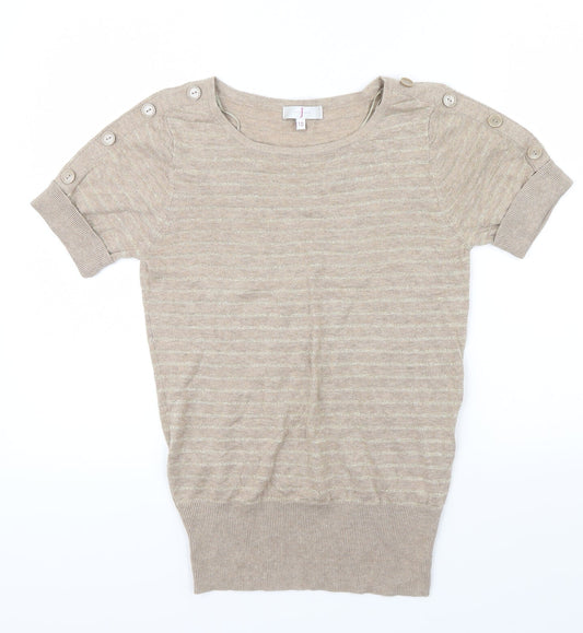 Debenhams Womens Brown Striped  Pullover Jumper Size 10  - metallic ,button details on shoulders