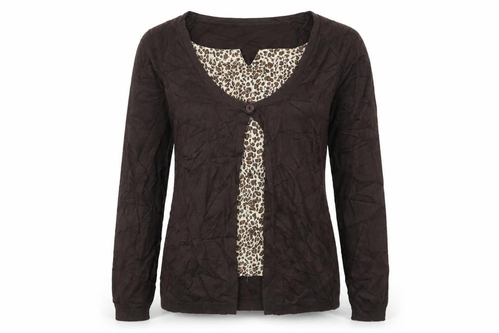 Authentic Womens Brown Animal Print  Cardigan Jumper Size 12  - Cardigan and Top All in One