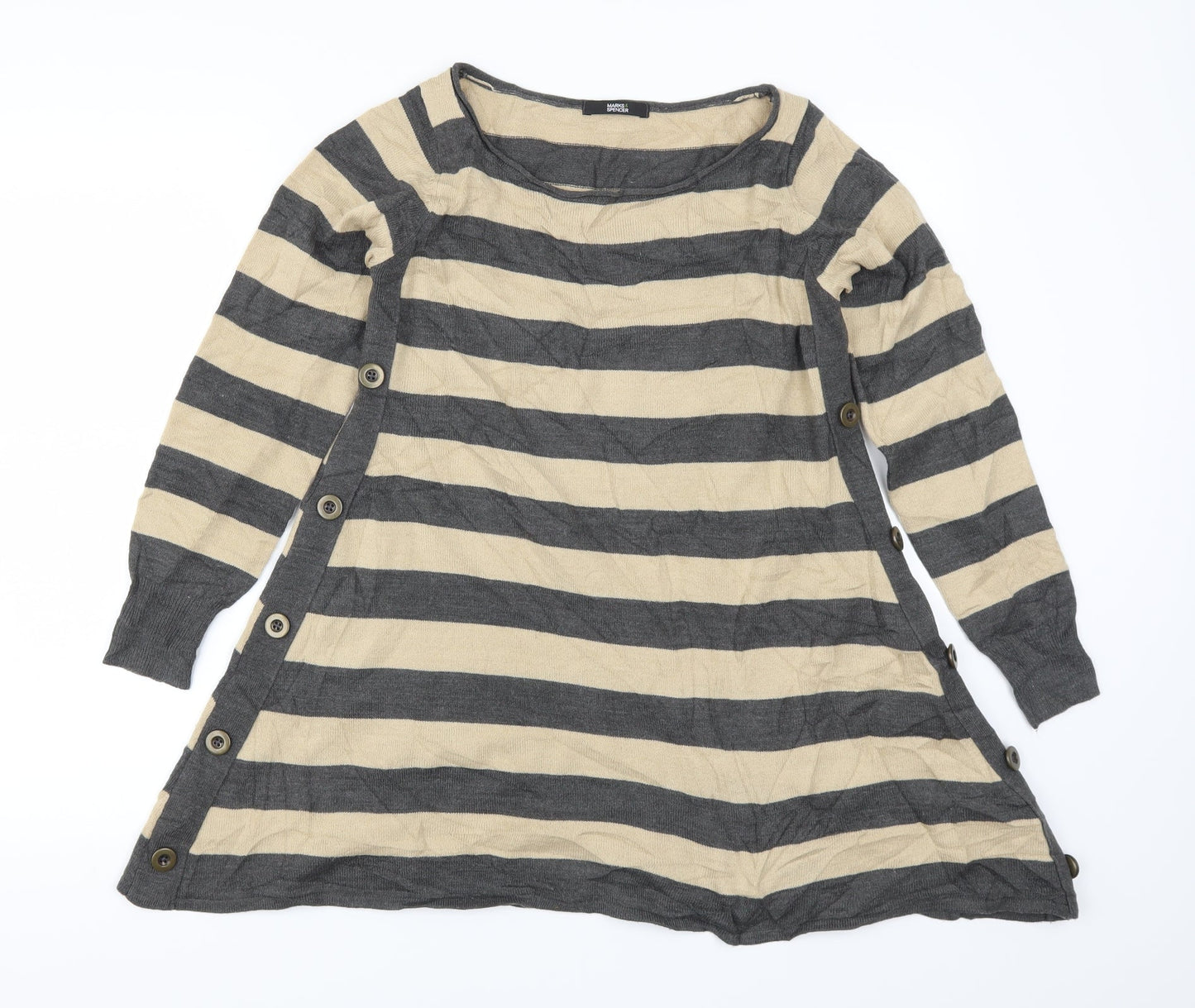 Marks and Spencer Womens Beige Striped  Pullover Jumper Size 8