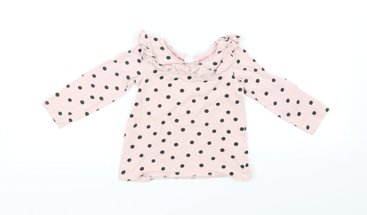 H&M Girls Pink Polka Dot  Basic T-Shirt Size 2 Years