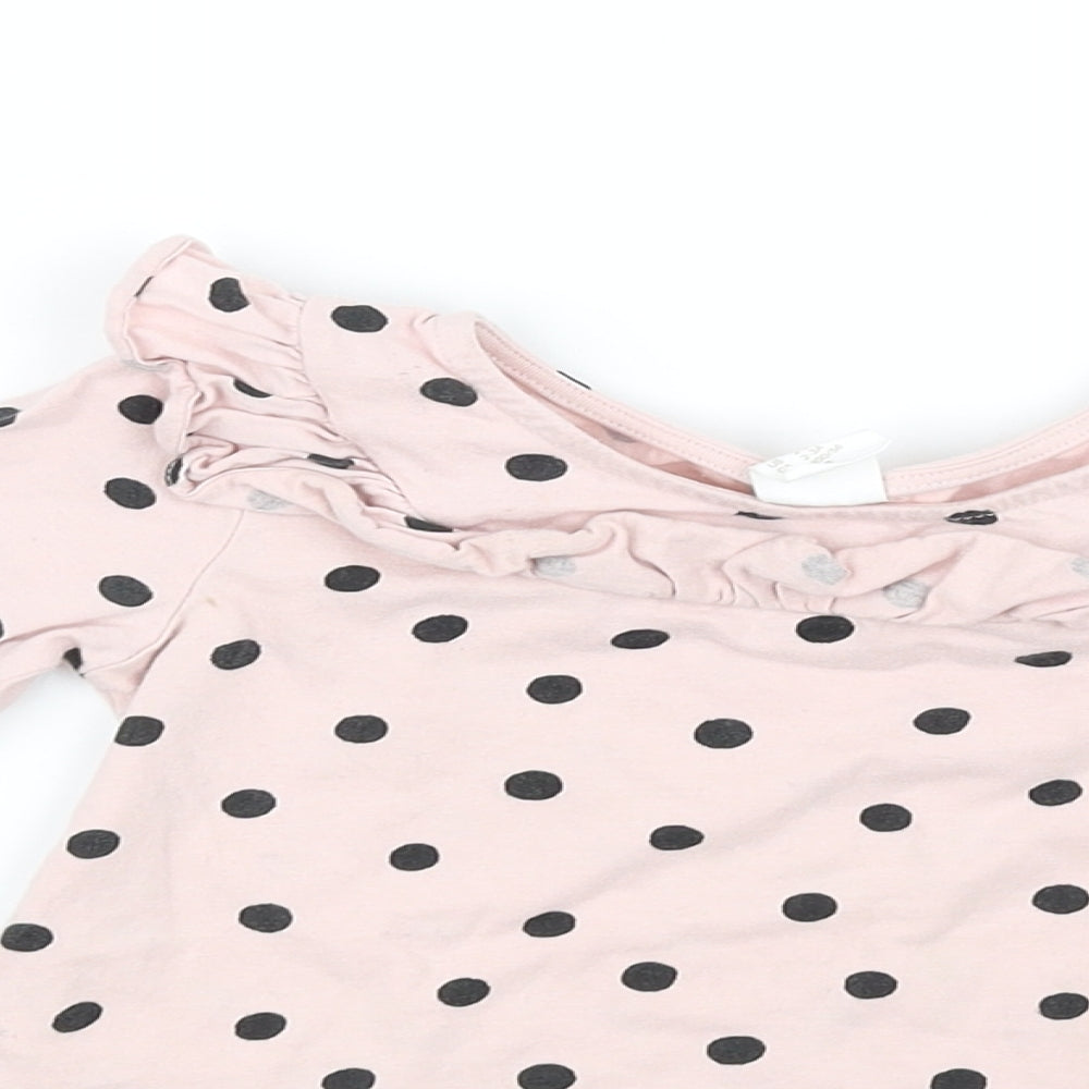 H&M Girls Pink Polka Dot  Basic T-Shirt Size 2 Years