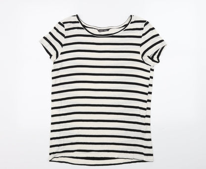 Preloved Only You Womens White Striped  Basic T-Shirt Size M - Front