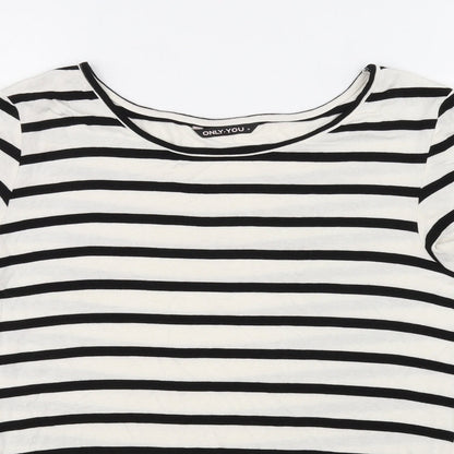 Preloved Only You Womens White Striped  Basic T-Shirt Size M - Detail