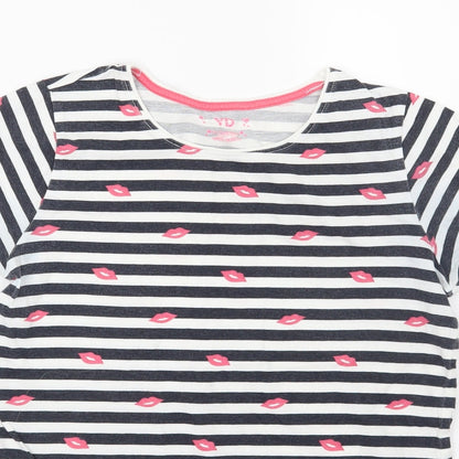 Preloved Young Dimension Girls Blue Striped Jersey Basic T-Shirt Size 12-13 Years - Detail