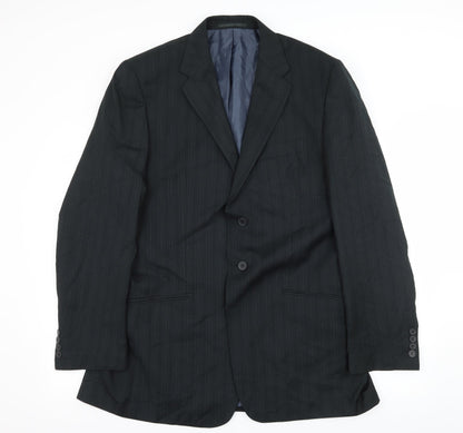Preloved George Mens Black Striped  Jacket Suit Jacket Size L - Front