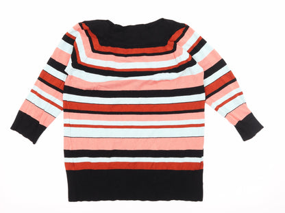 Preloved F&F Womens Black Striped Knit Pullover Jumper Size 14 - Front