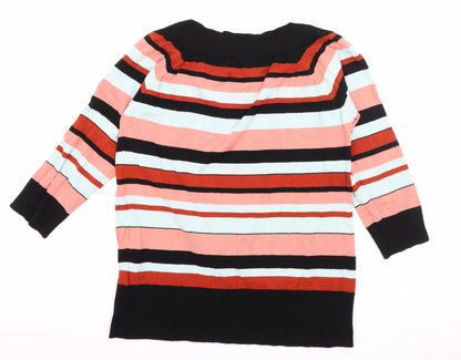 Preloved F&F Womens Black Striped Knit Pullover Jumper Size 14 - Back