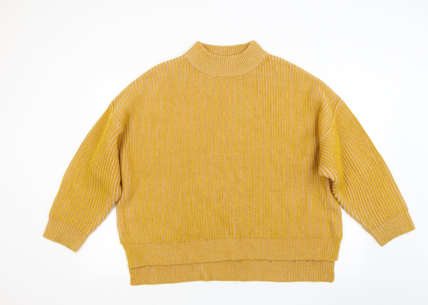 Round Womens Yellow  Knit Pullover Jumper Size M