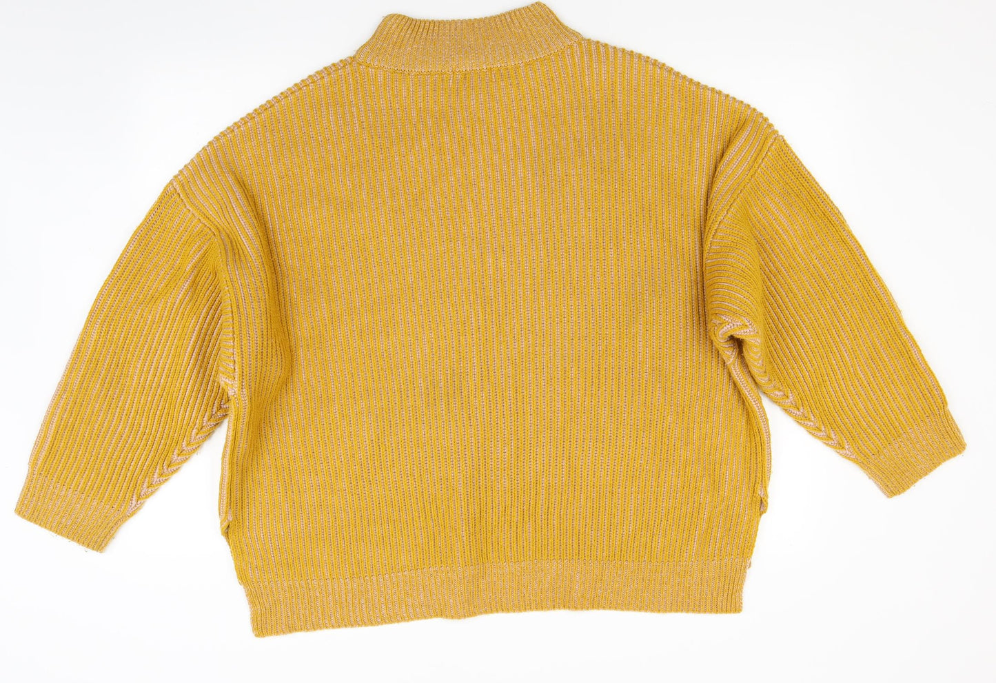 Round Womens Yellow  Knit Pullover Jumper Size M