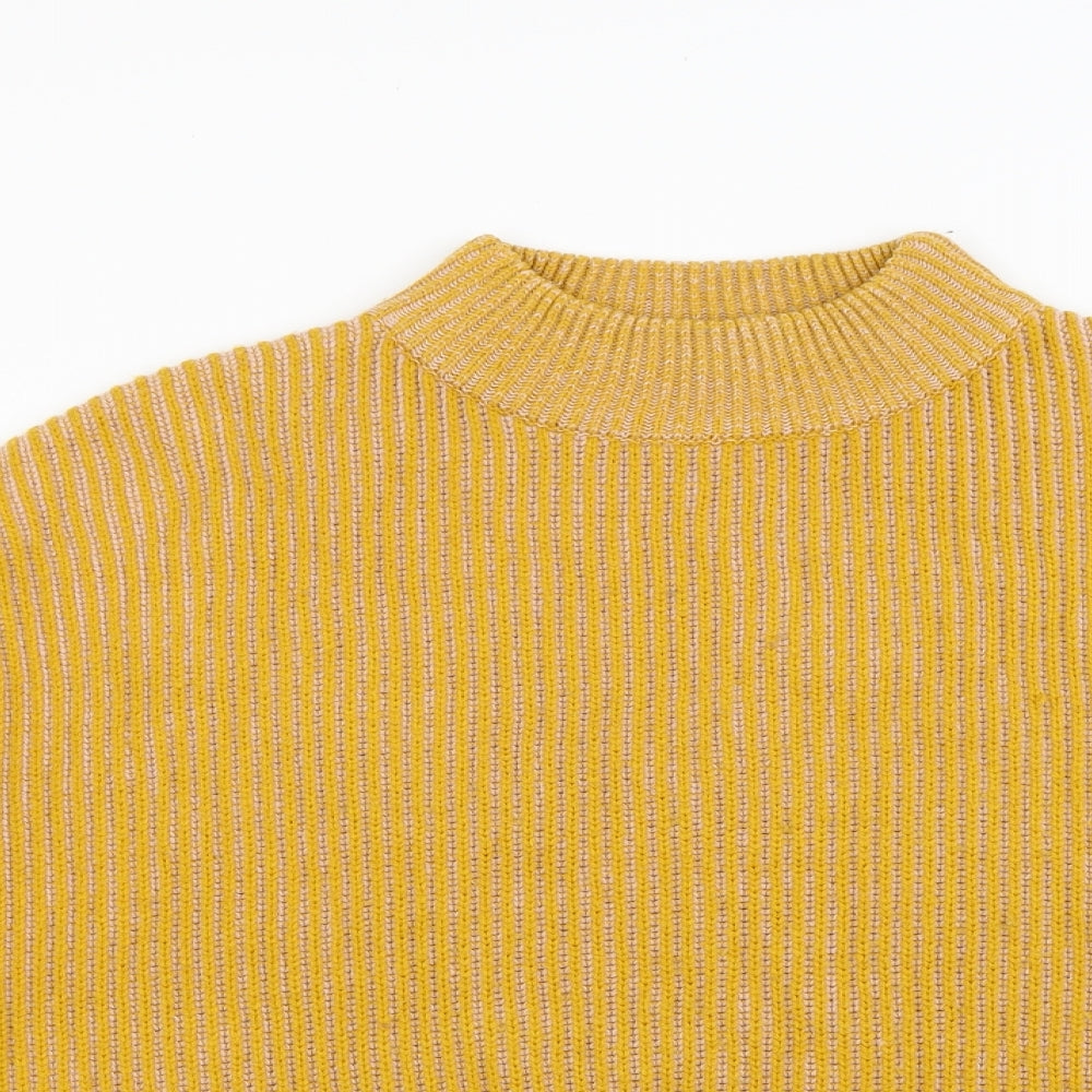 Round Womens Yellow  Knit Pullover Jumper Size M