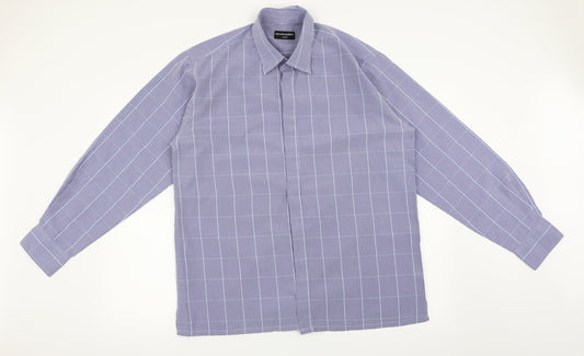 Island Earth Mens Blue Check   Button-Up Size L