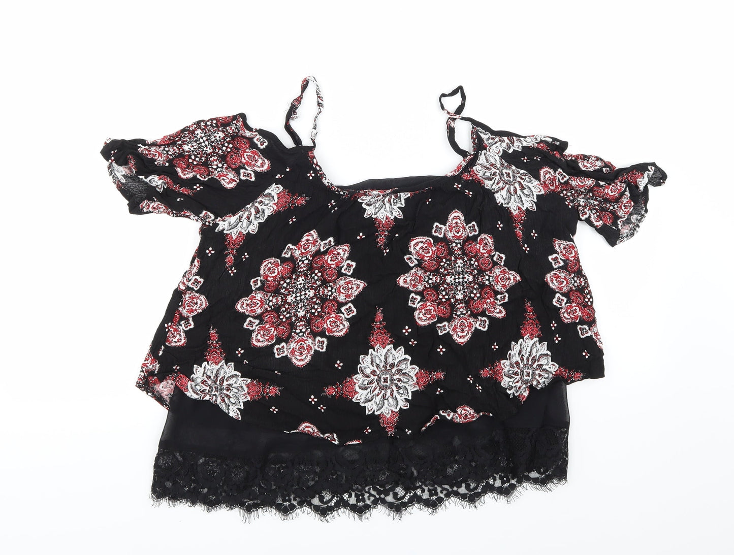 Select Womens Black Floral  Basic Blouse Size 12