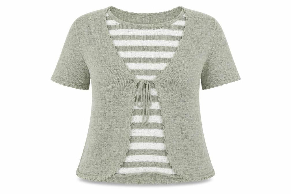 Bonmarché Womens Green Striped Knit Pullover Jumper Size S