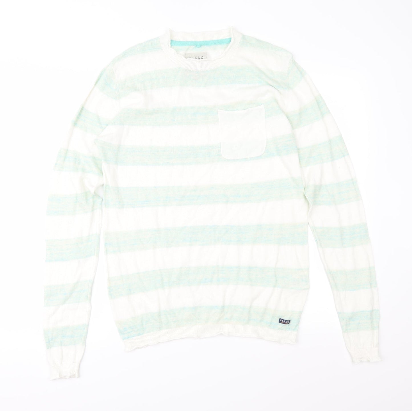 Blend Womens Green Striped Knit Pullover Jumper Size M