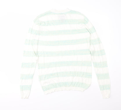Preloved Blend Womens Green Striped Knit Pullover Jumper Size M - Back