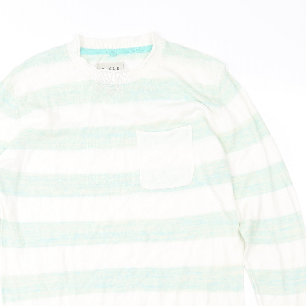 Blend Womens Green Striped Knit Pullover Jumper Size M