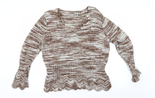 Per Una Womens Brown Striped  Pullover Jumper Size L  - shaped hem