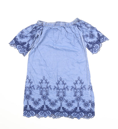Preloved New Look Womens Blue Floral  A-Line  Size 8 - Front
