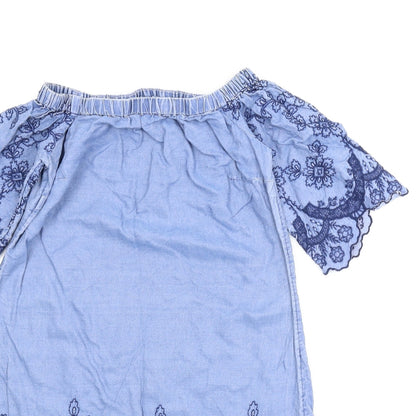 Preloved New Look Womens Blue Floral  A-Line  Size 8 - Detail