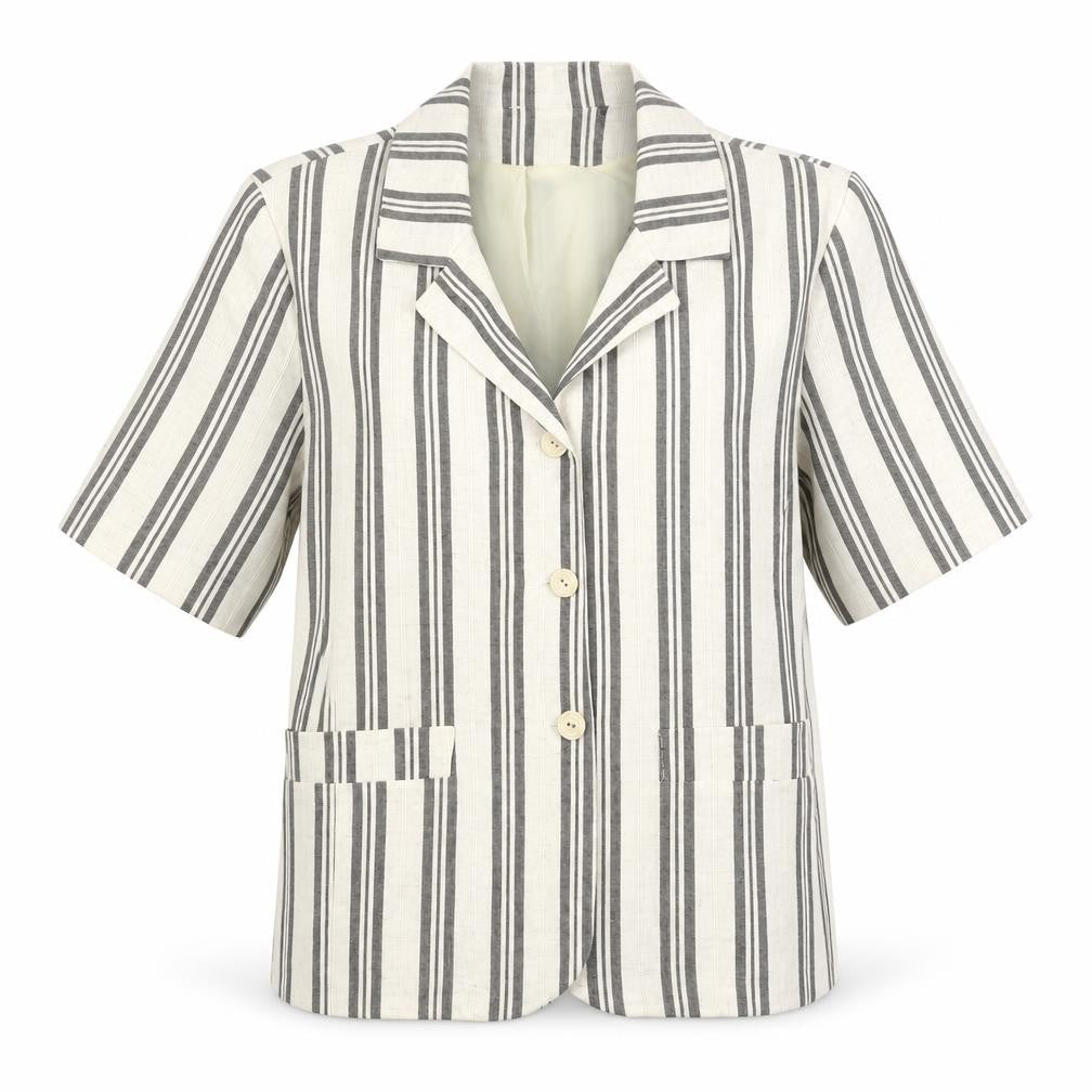 Preworn Womens Beige Striped Rayon Jacket Blazer Size M