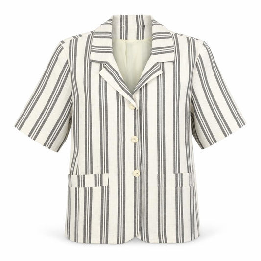 Preworn Womens Beige Striped Rayon Jacket Blazer Size M