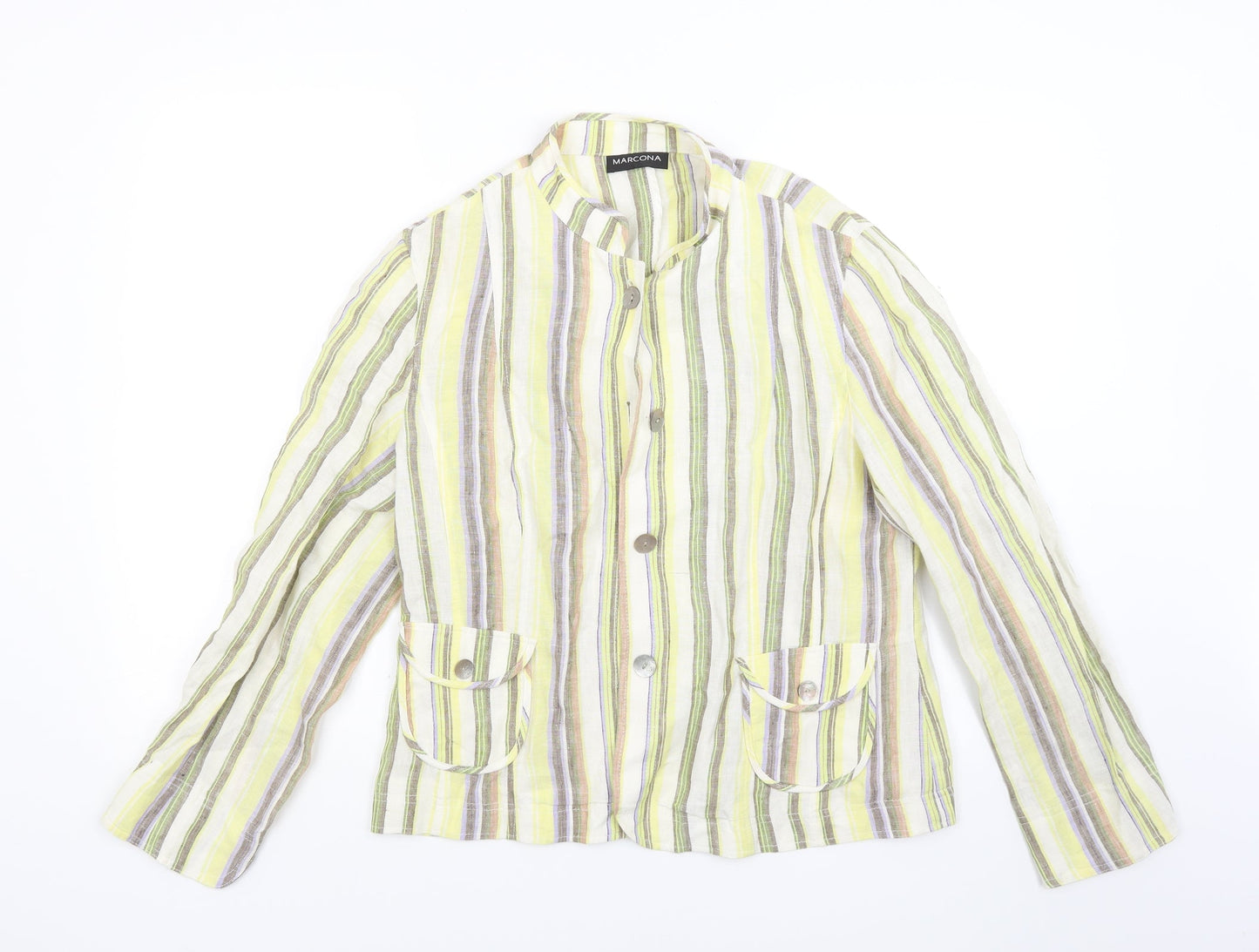 Marcona Womens Yellow Striped  Jacket Blazer Size 10