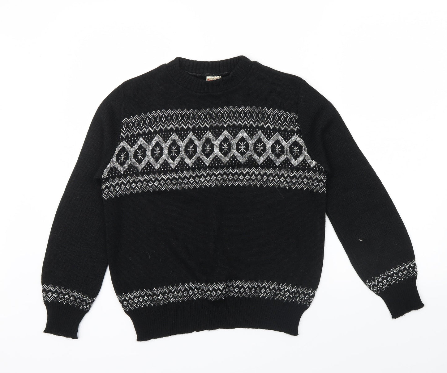 ACRYLICK Womens Black Geometric  Pullover Jumper Size 34  - METALIC SILVER THREAD
