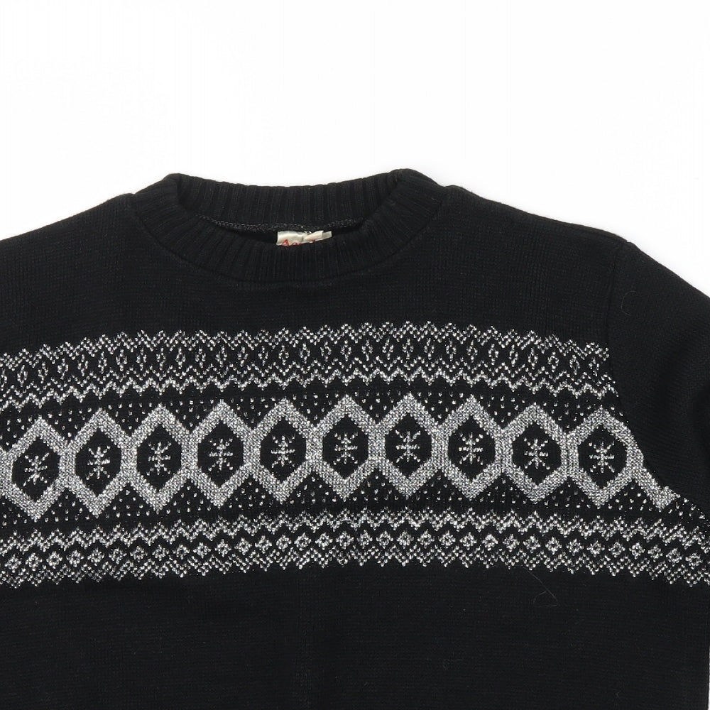 ACRYLICK Womens Black Geometric  Pullover Jumper Size 34  - METALIC SILVER THREAD