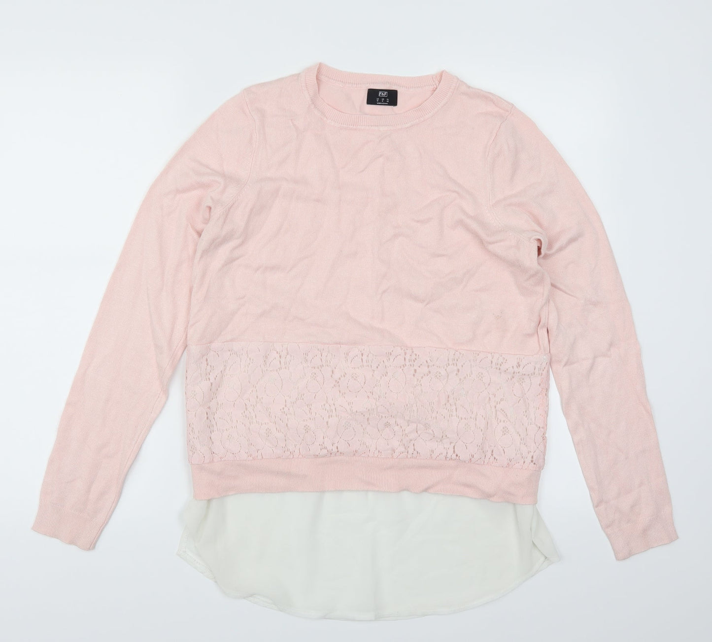 F&F Womens Pink  Lace Pullover Jumper Size 10
