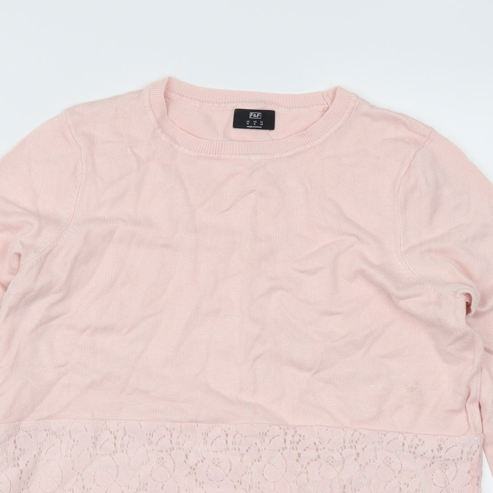 F&F Womens Pink  Lace Pullover Jumper Size 10
