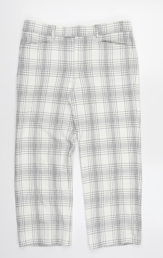 Zara Womens White Check  Cropped Trousers Size S L22 in