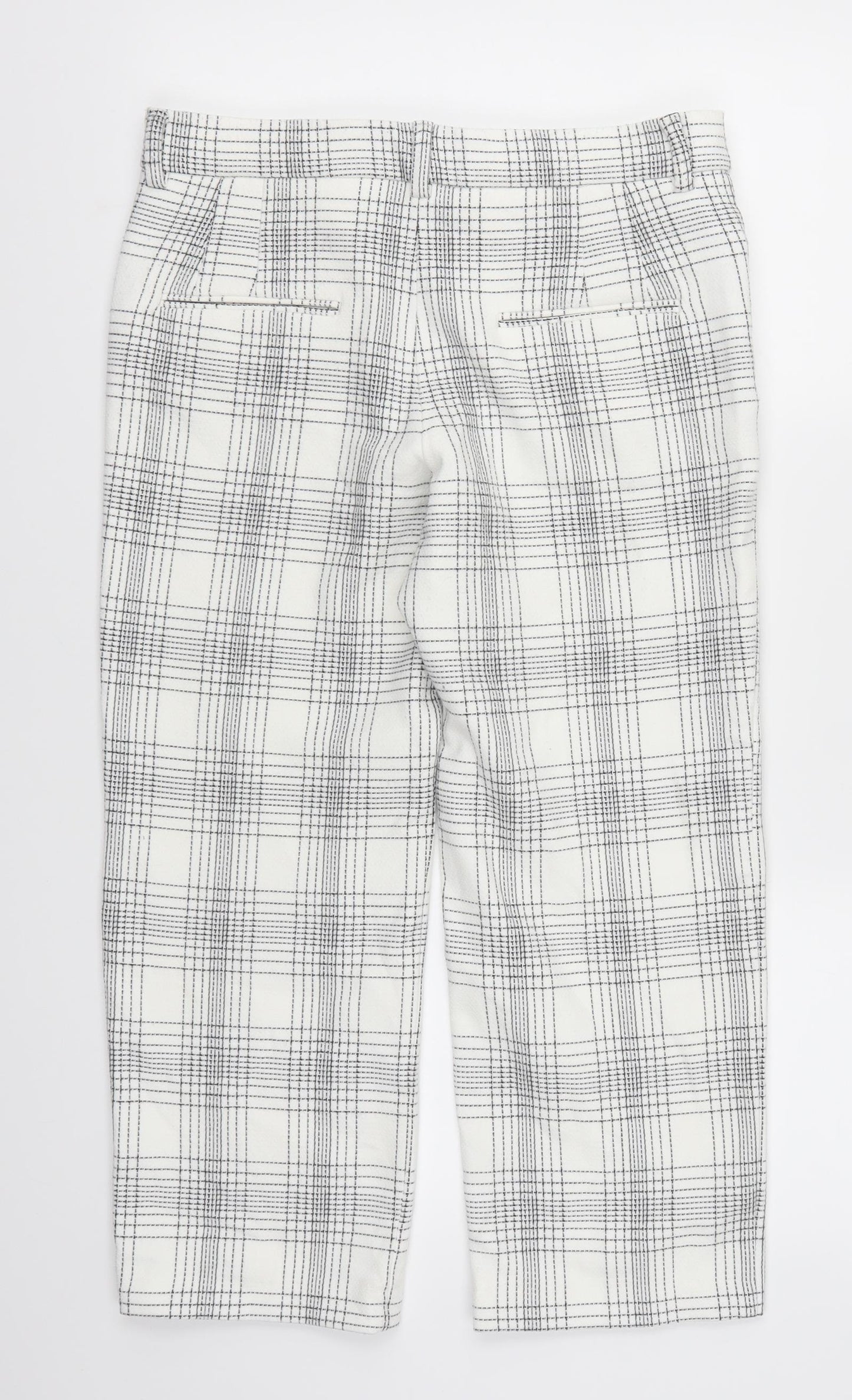 Zara Womens White Check  Cropped Trousers Size S L22 in