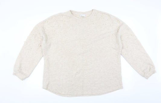Papaya Womens Beige   Pullover Jumper Size 18  - beaded detail
