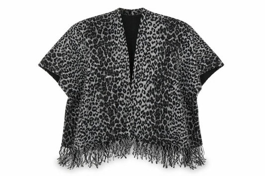 Preworn Womens Black Animal Print  Cape Jumper One Size  - fringe detail