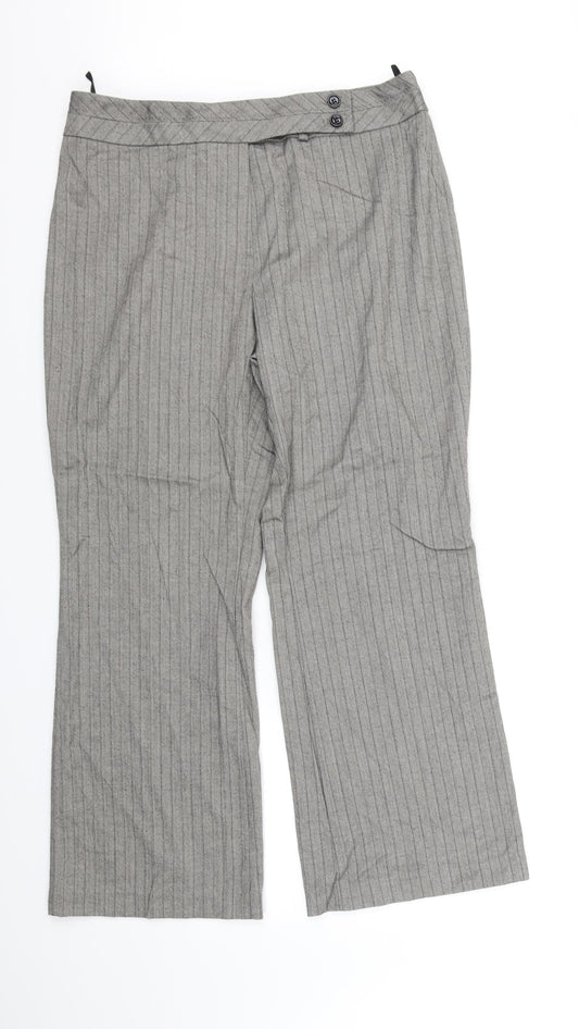 Marks and Spencer Womens Grey Striped  Trousers  Size 14 L32 in