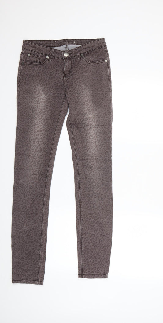 Preworn Womens Grey Animal Print Denim Skinny Jeans Size 26 in L32 in