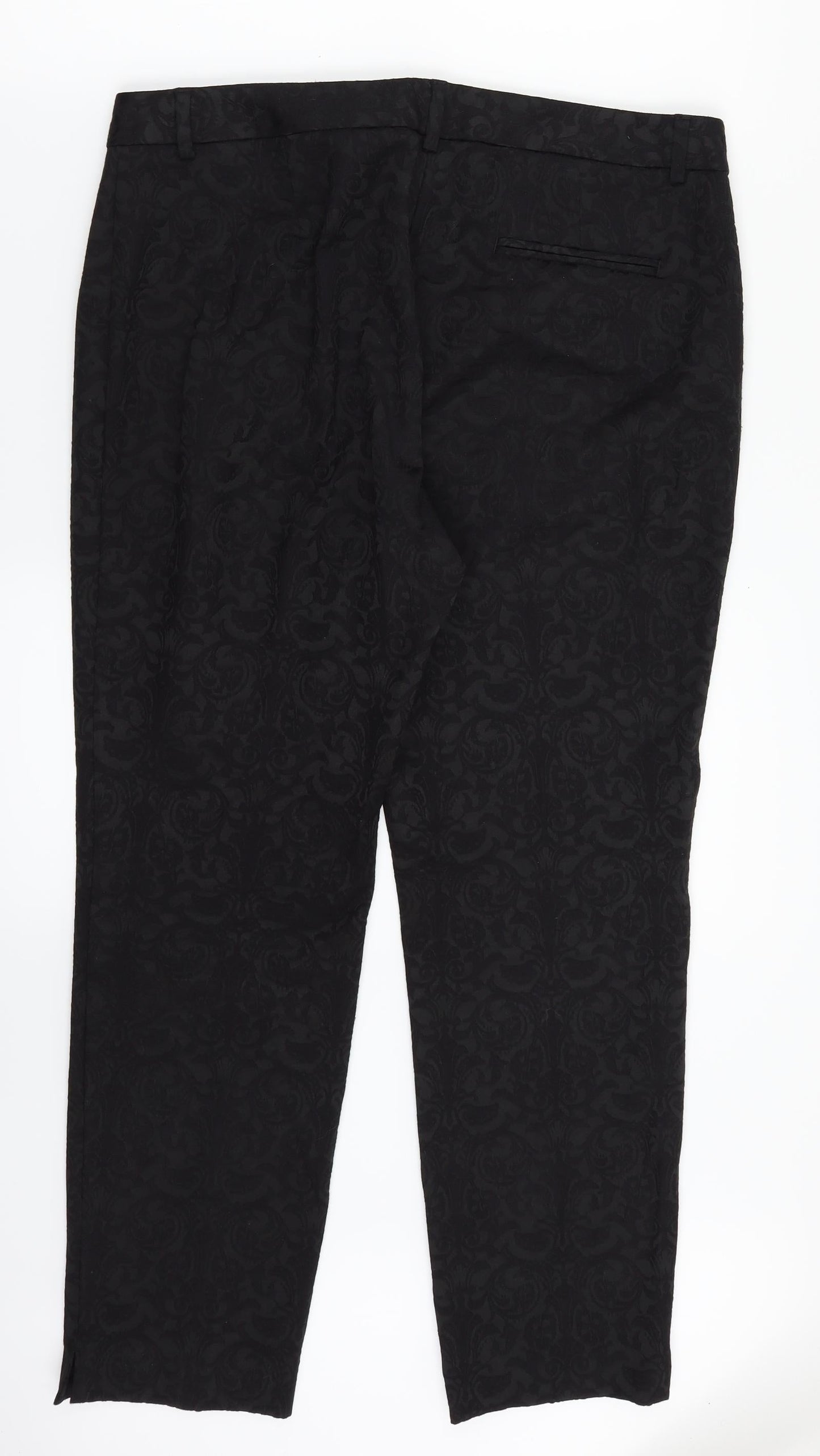 M&S Womens Black Floral  Dress Pants Trousers Size 14 L26 in