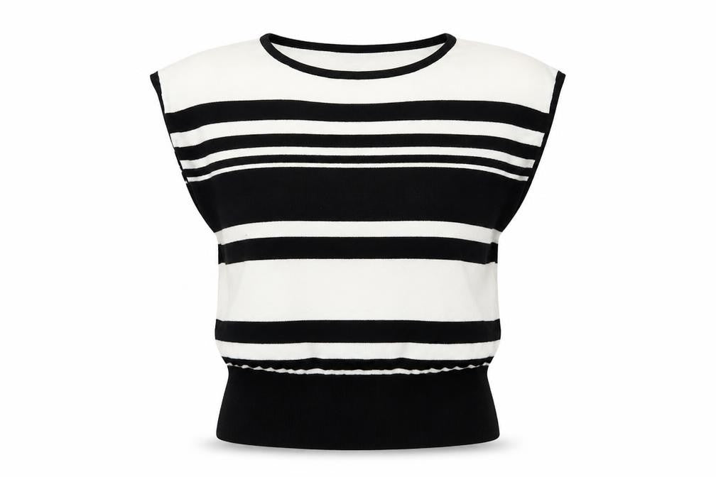 Eisenegger Womens Black Striped Knit Basic T-Shirt Size L